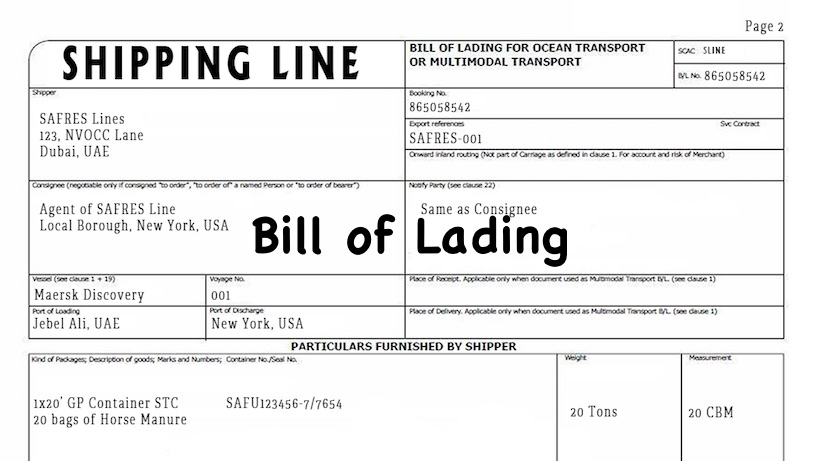 Thông tin trên Bill of Lading