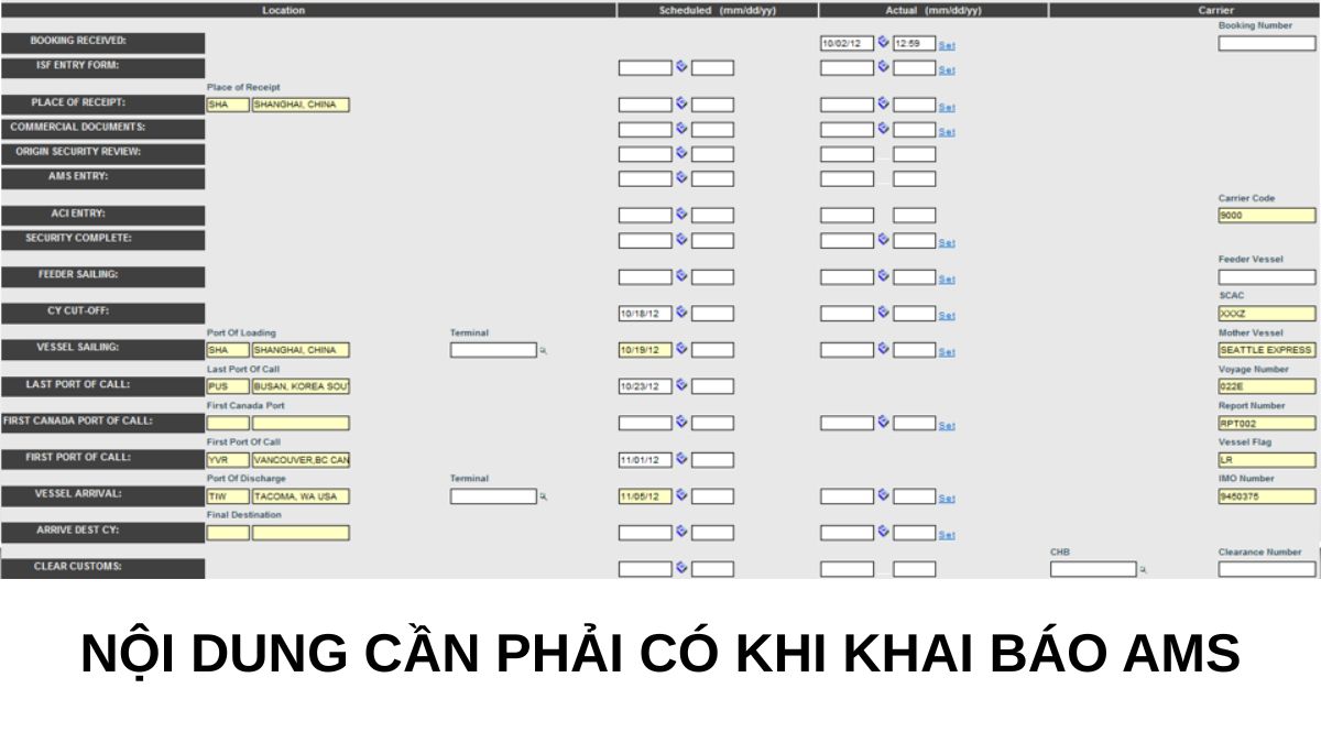 Nội dung cần phải có khi khai báo AMS